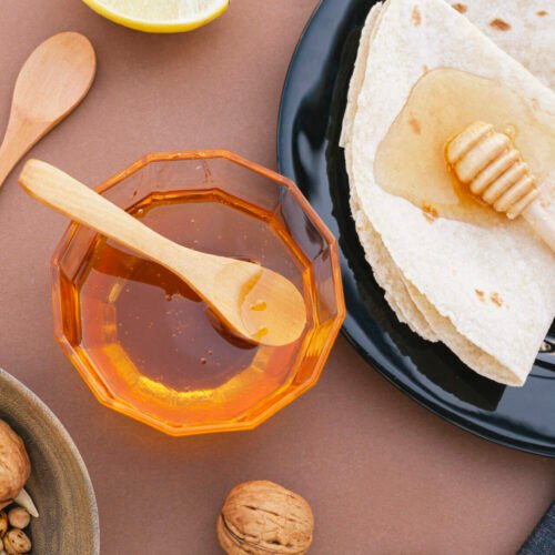 top-view-homemade-honey-with-tortillas